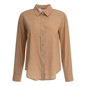 SLEEP NO MORE Women's Classic Collared Long Sleeve Button-Up Shirt Women Beige